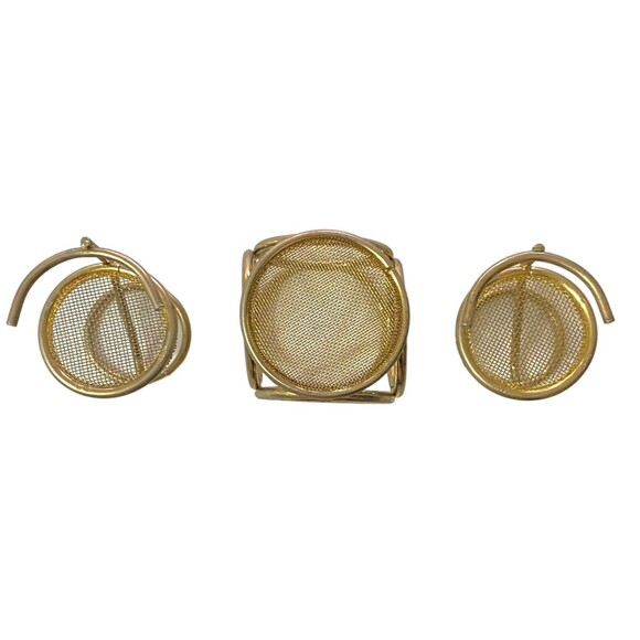 Vintage Brass Dollhouse Furniture 1 Table 2 Chairs Mesh Gold Furniture - Picture 6 of 8